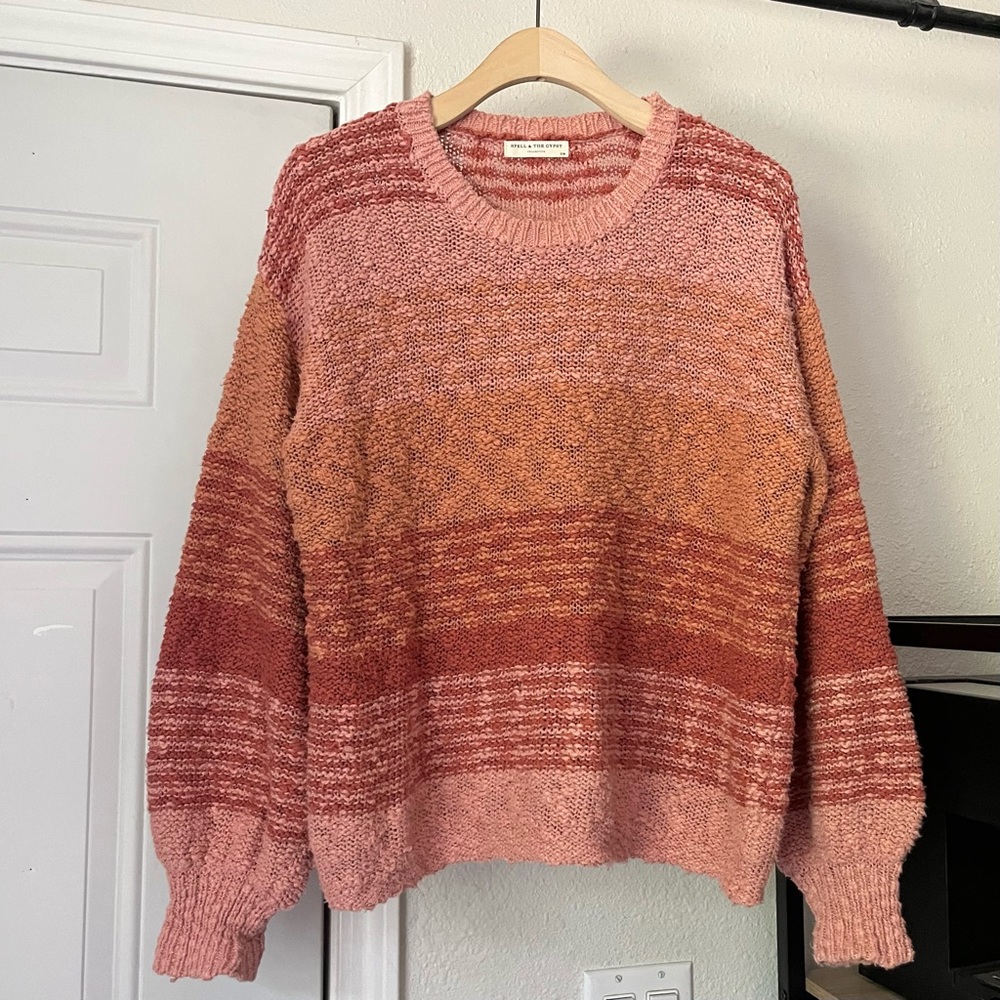 SPELL AND THE GYPSY‎ COLLECTIVE pink textured cotton puff long sleeve sweater